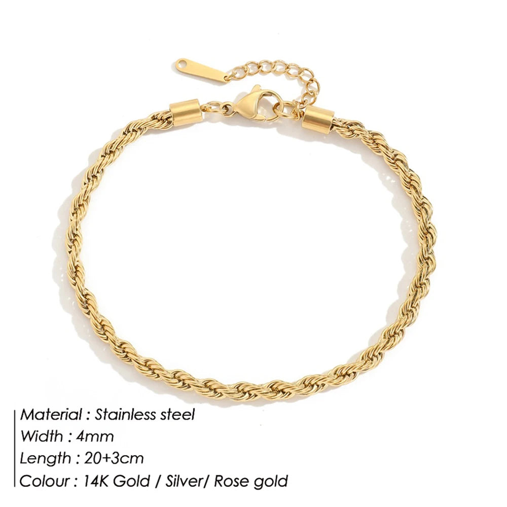 SUNIBI 316L Stainless Steel Link Anklet for Women Gold Color 4MM Classic Chain Foot Anklet Accessorie Wholesale Dropshipping