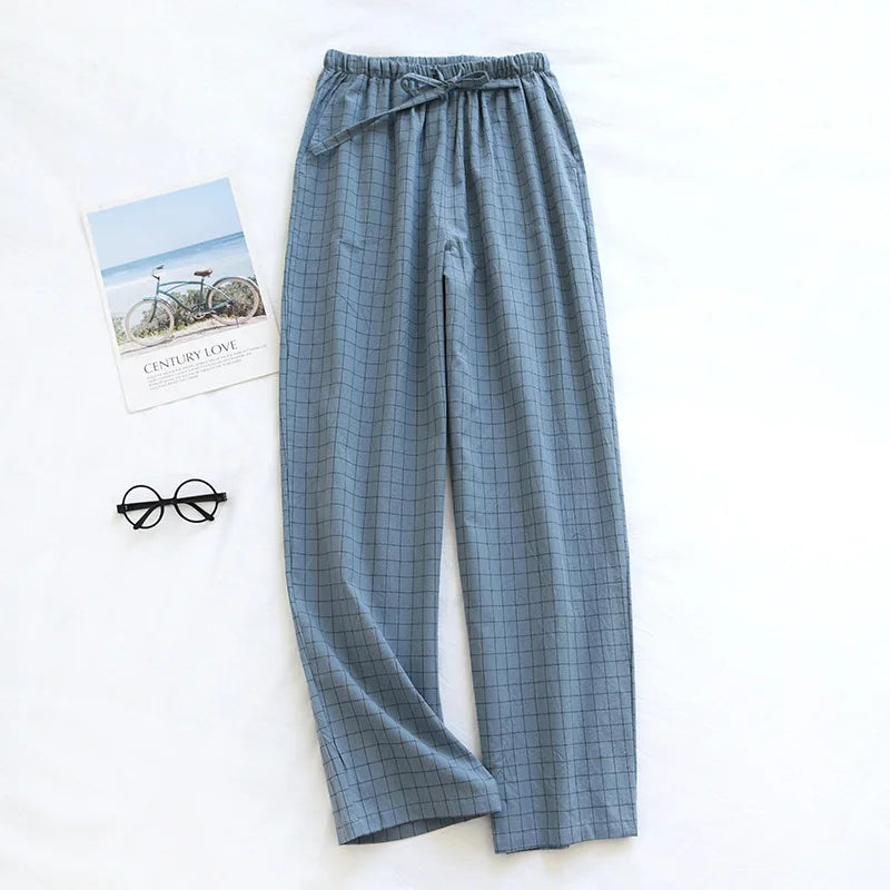 Men Pajama Pants Plaid Design Cotton Pajamas Long Trouser for Spring and Summer Thin Style Loose-Fitting Plus Size Men Pants