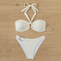 Halter Bandeau Solid White Bikinis Sets Woman Metal Ring Swimwear Hollow Out Sexy Swimsuit 2026 Bathing Suit Bikinis De Mujer