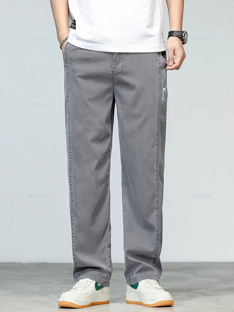 Summer Ultrathin High Quality Soft Lyocell Fabric Men's Jeans Loose Straight Denim Pants Design Casual Trousers Plus Size M-5XL