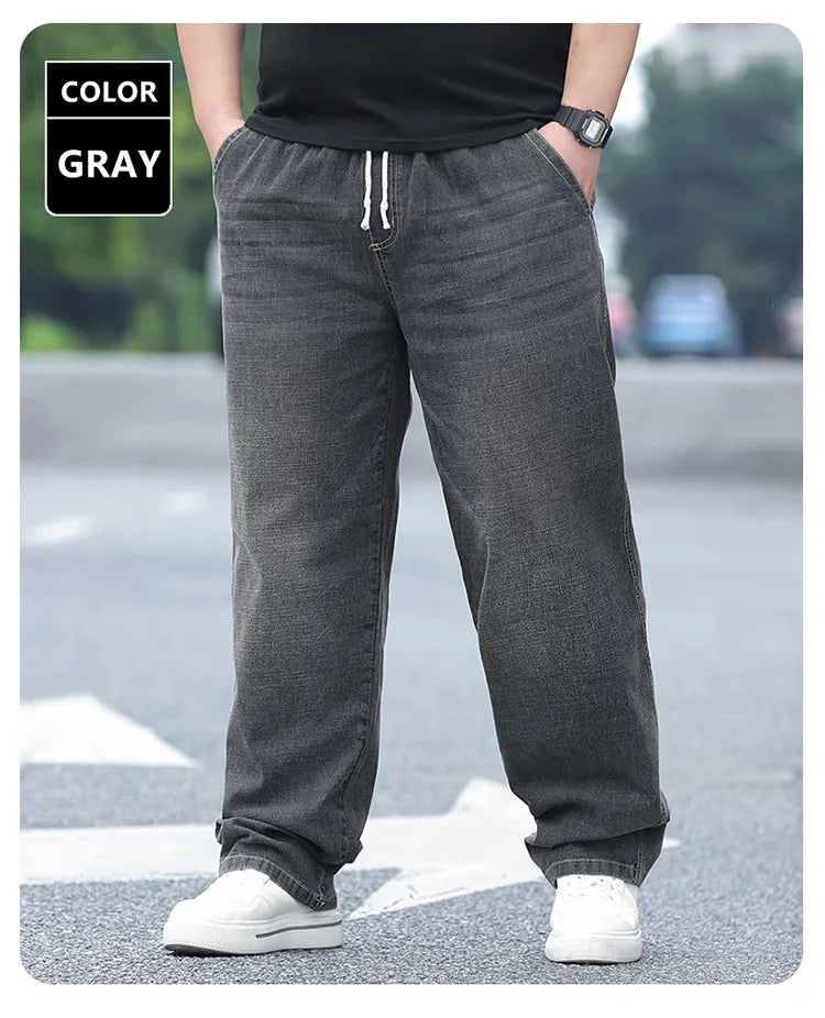 8XL Oversize Jeans Men Autumn Fashion Streetwear Pant Plus Size Cargo Jeans Soft Cotton Loose Baggy Casual Jeans For Dad Husband
