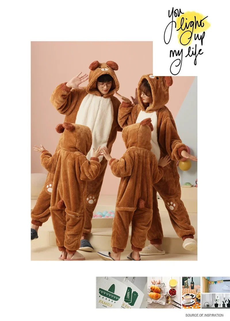 Winter Family Parent-Child Outfit Pijamas Onesie Sleepwear Thicken Pajamas Hoodies Jumpsuits Cartoon Tiger Kawaii Soft Warm