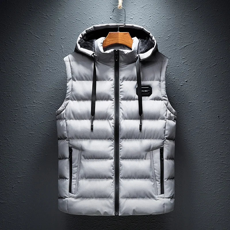 New Hooded Casual Vest Jacket for Men Autumn Winter Warm Sleeveless Jacket Fashion Comfortabel Zipper Waistcoat Plus Size M-6XL