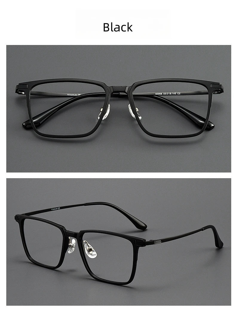 FIRADA Fashion Comfortable Eyeglasses Retro Square Titanium Eyewear Plus Size Prescription Glasses Frame For Men Women 93006-C