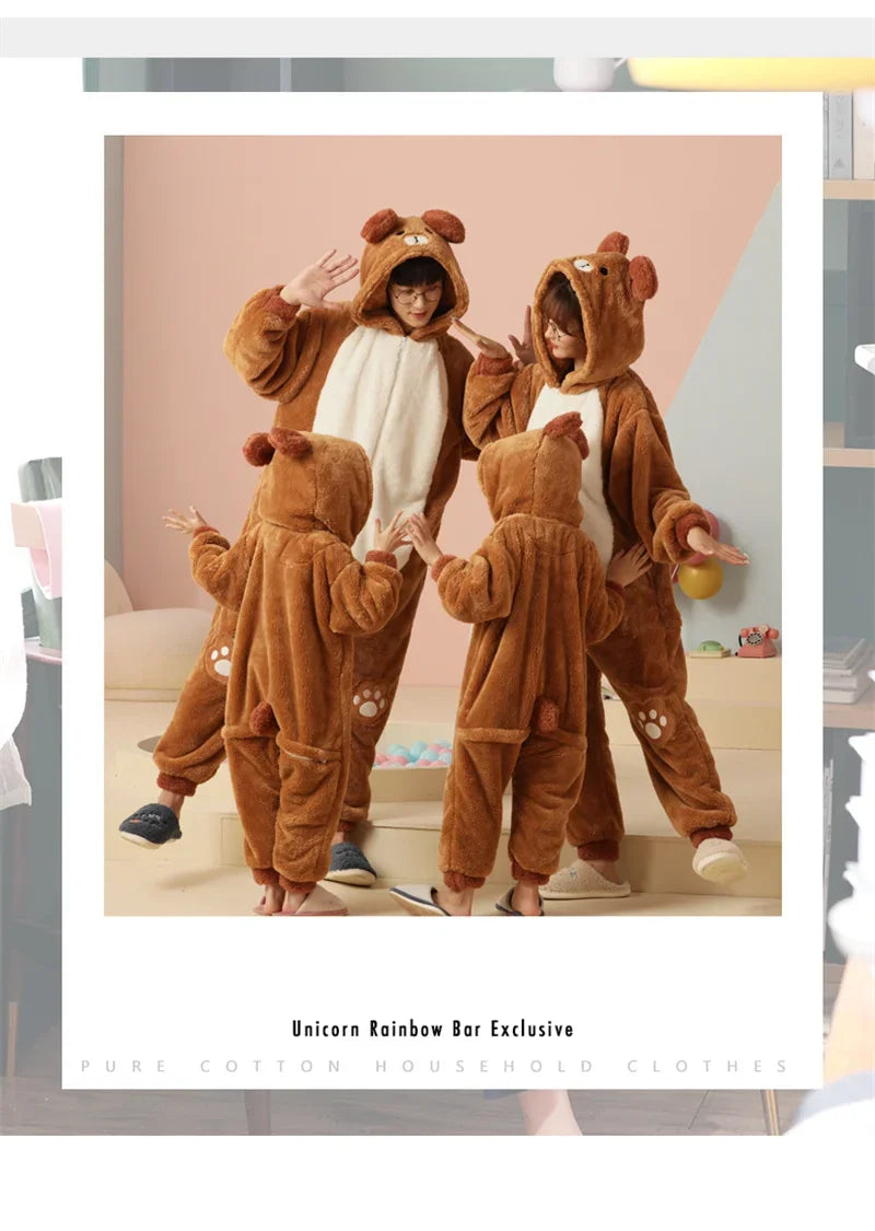 Winter Family Parent-Child Outfit Pijamas Onesie Sleepwear Thicken Pajamas Hoodies Jumpsuits Cartoon Tiger Kawaii Soft Warm