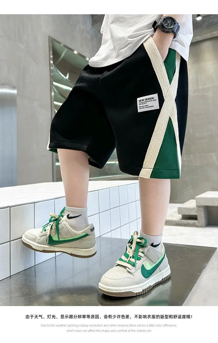 New Summer Baby Boys Fashion Design Shorts Black Grey Cotton Kids Beach Shorts Sport Children Clothes Casual Pants 5-14Years Old