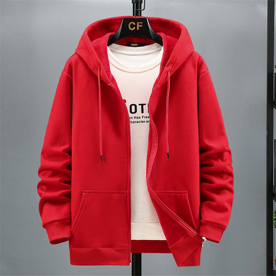 Plus Size 10XL 12XL Hoodie Men Autumn Winter Fleece Hoodies Solid Color Jacket Hoodies Big Size 12XL Blue Black Red Grey