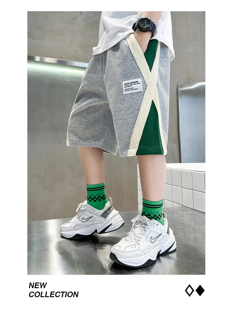 New Summer Baby Boys Fashion Design Shorts Black Grey Cotton Kids Beach Shorts Sport Children Clothes Casual Pants 5-14Years Old