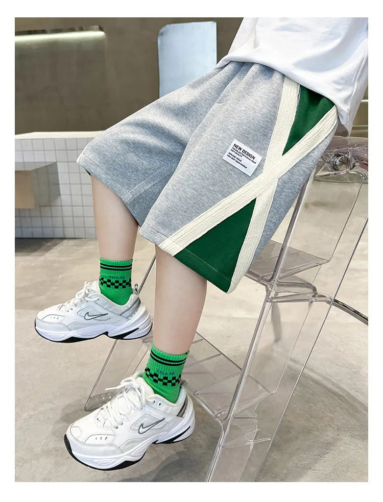 New Summer Baby Boys Fashion Design Shorts Black Grey Cotton Kids Beach Shorts Sport Children Clothes Casual Pants 5-14Years Old