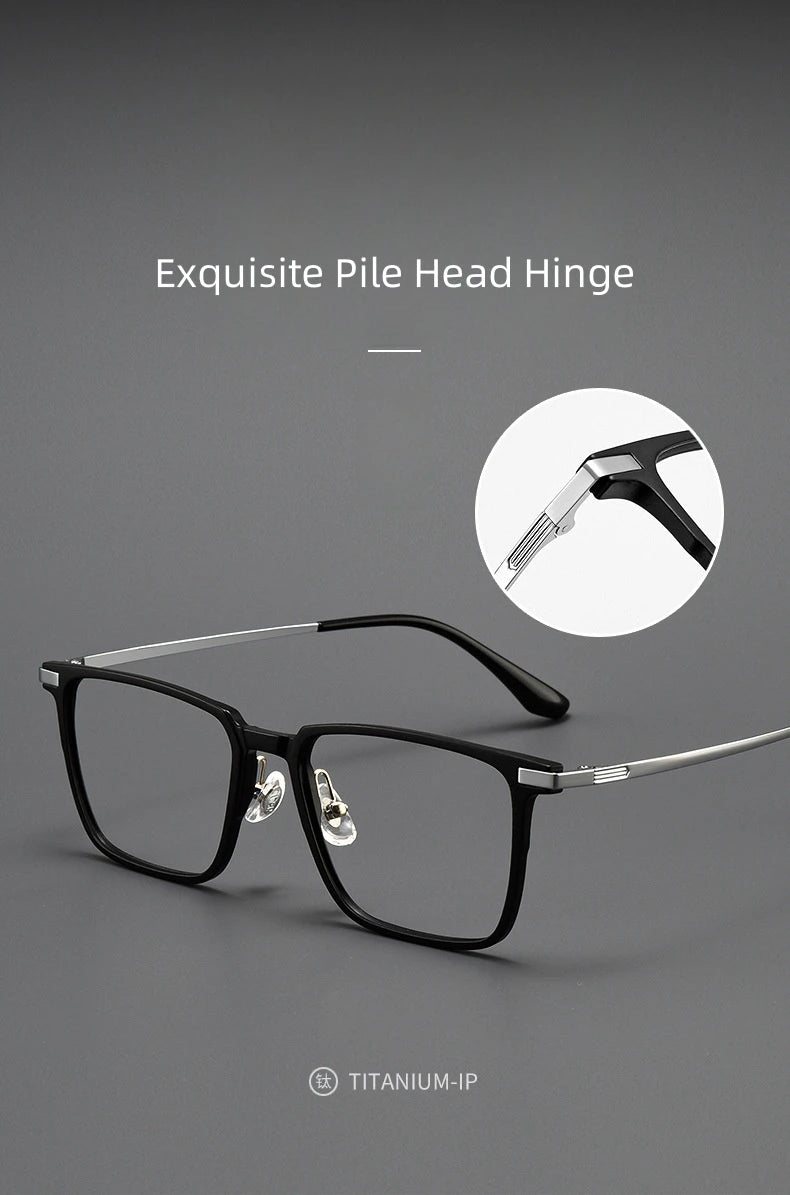 FIRADA Fashion Comfortable Eyeglasses Retro Square Titanium Eyewear Plus Size Prescription Glasses Frame For Men Women 93006-C