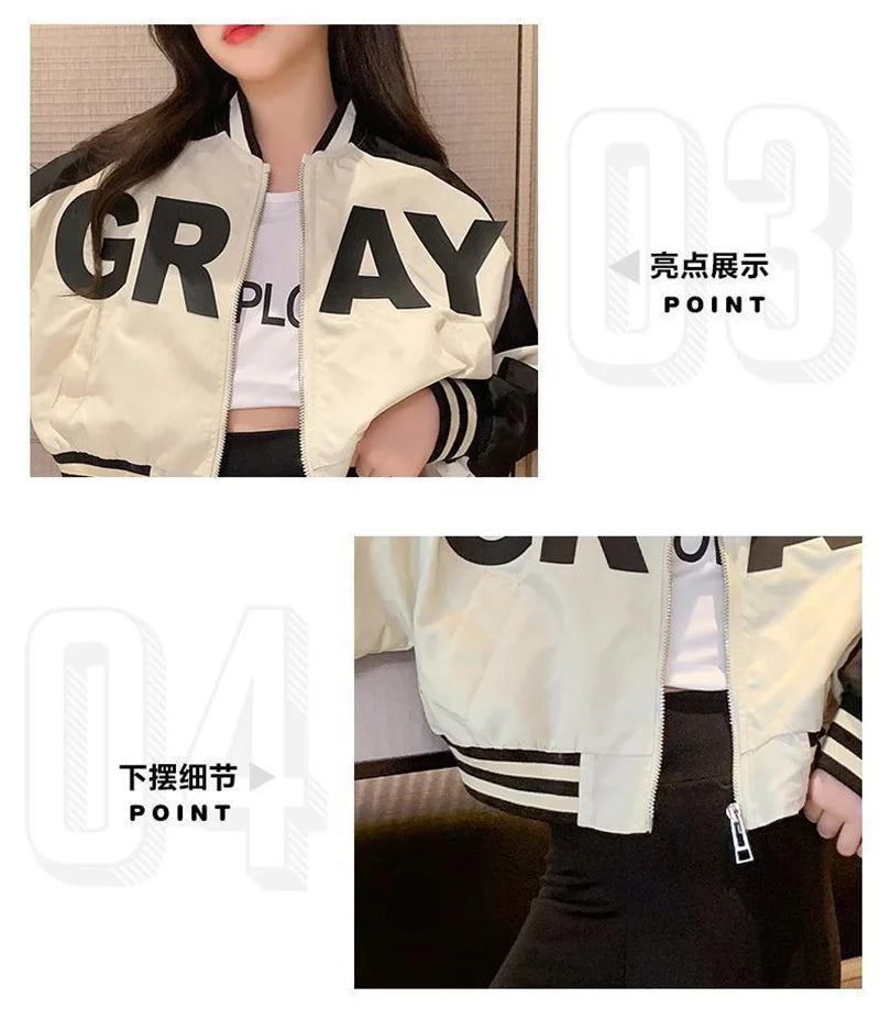 Girls Fashion Jacket 2024 New Teen Spring Autumn Coats Kids Letter Zipper Trends Windbreaker 4-14 Years Children Casual Clothing