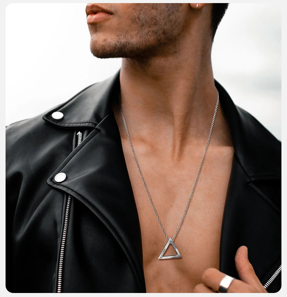 Vnox Norse Viking Pendant Necklaces, Men Twisted Stainless Steel Mobius Triangle Charm, Vegvisir Nordic Valknut Geometric Collar