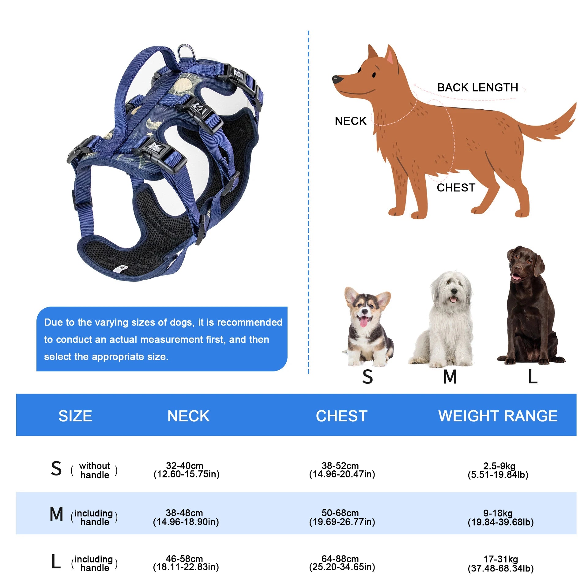 Pet Dog Harness Adjustable Chest Harness For Small  Medium Large Dogs Teddy Chihuahua Pet Supplies （S has no handle））