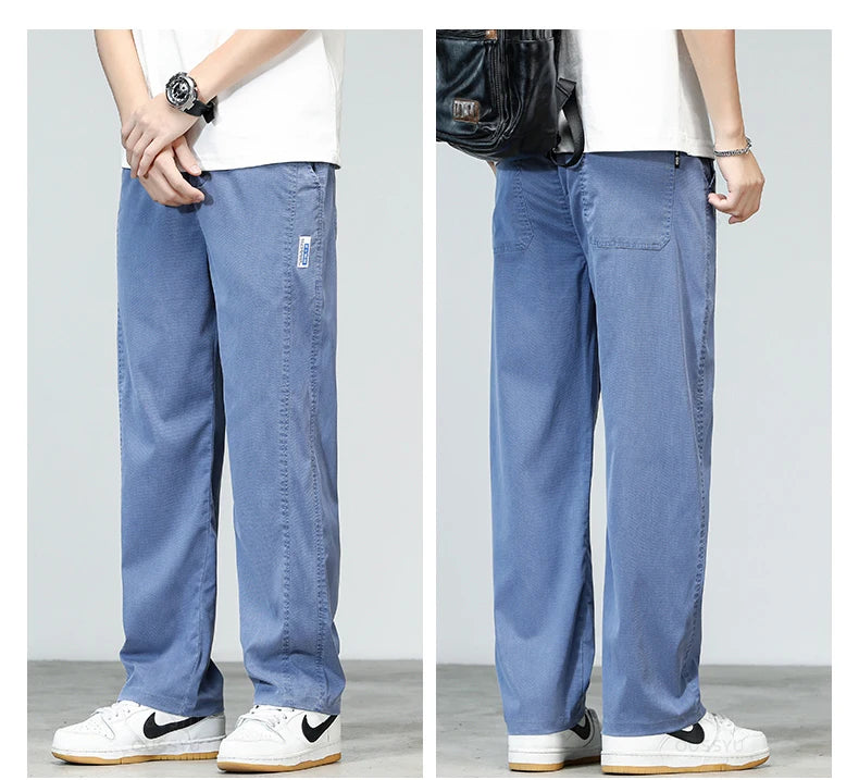 Summer Ultrathin High Quality Soft Lyocell Fabric Men's Jeans Loose Straight Denim Pants Design Casual Trousers Plus Size M-5XL