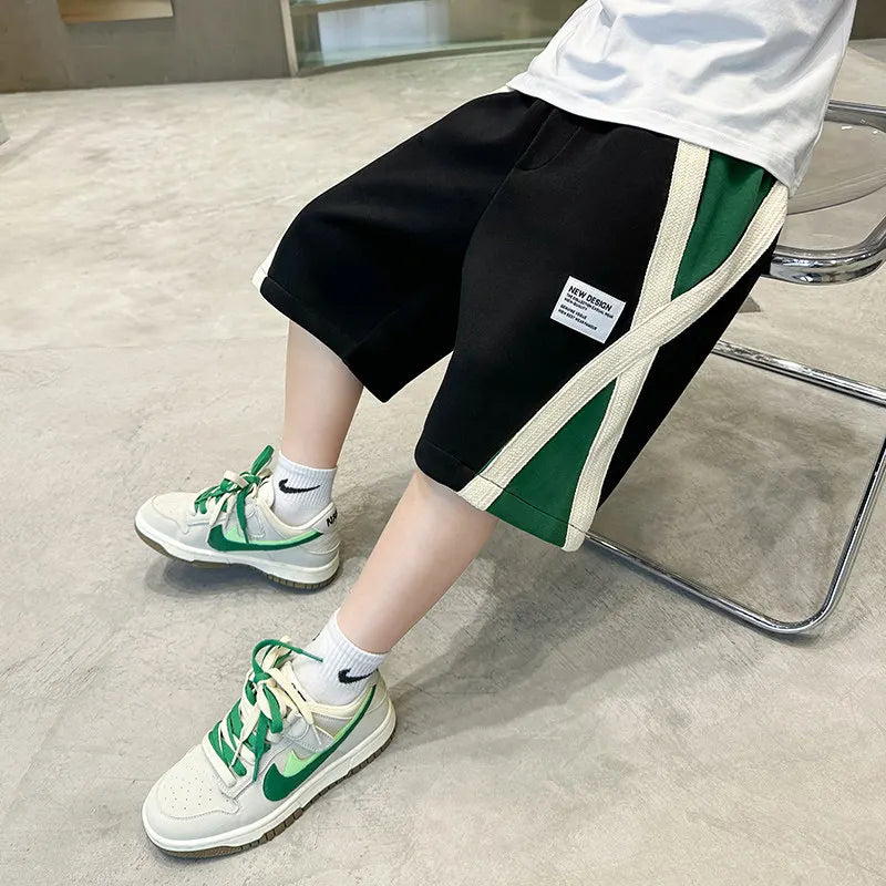 New Summer Baby Boys Fashion Design Shorts Black Grey Cotton Kids Beach Shorts Sport Children Clothes Casual Pants 5-14Years Old
