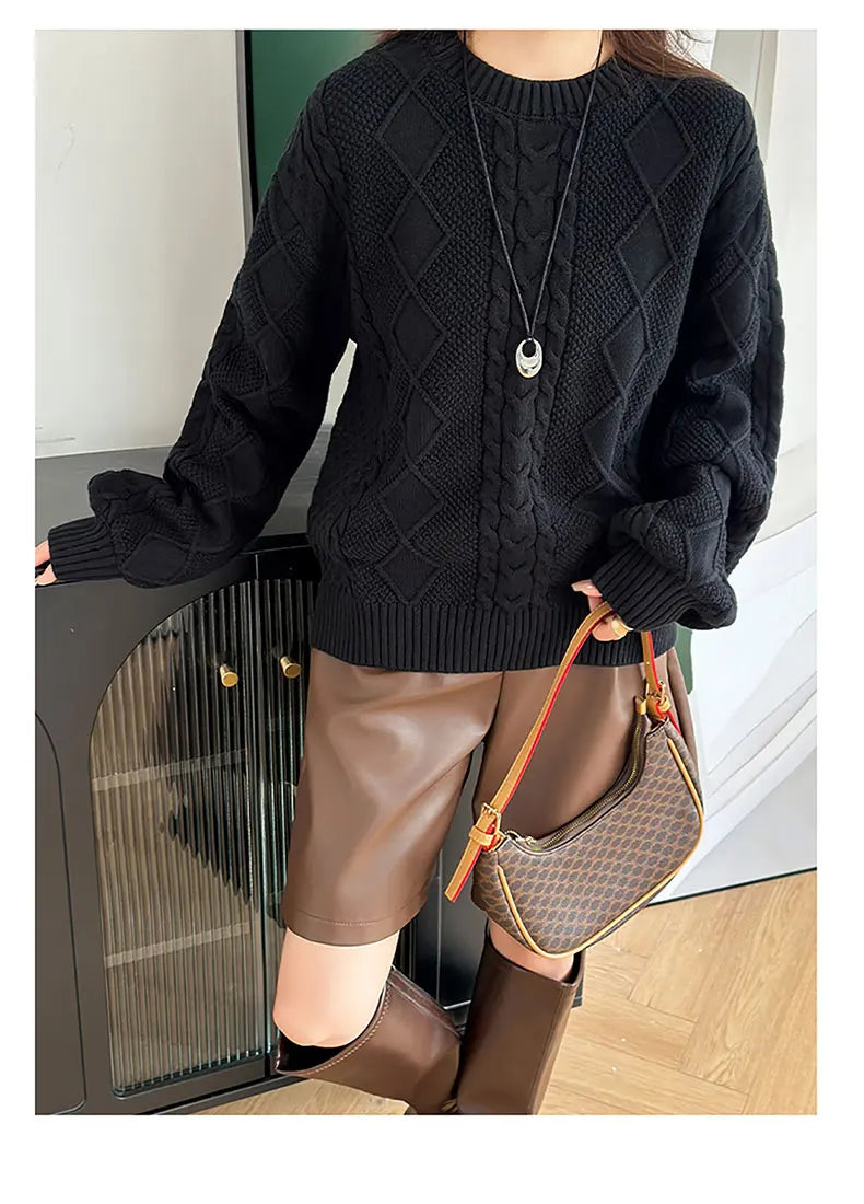 YTFidio 100% Cotton Women O-neck Thickened Twisted Flower Pullover Sweater Luxury Designer Clothing Plus Size 400