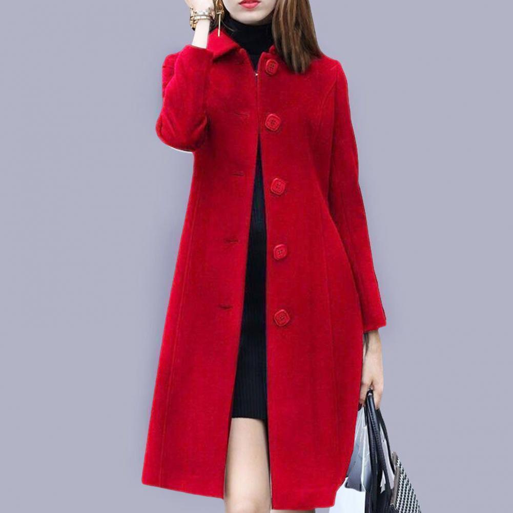 Elegant Soft Women Coat Mid-Length Single-Breasted Turn-down Collar Cardigan Plus Size Warm Lapel Winter Jacket