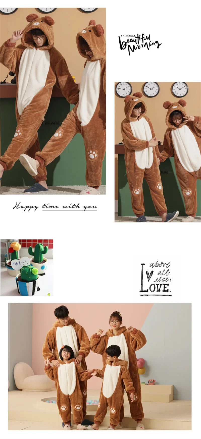 Winter Family Parent-Child Outfit Pijamas Onesie Sleepwear Thicken Pajamas Hoodies Jumpsuits Cartoon Tiger Kawaii Soft Warm