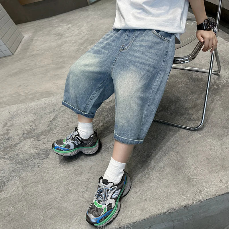 Boys Denim Shorts New Summer Children Capri Pants High Quality Boys Clothes Mid-Calf Short Jeans Kids Casual Bottoms 5 7 9 11 13