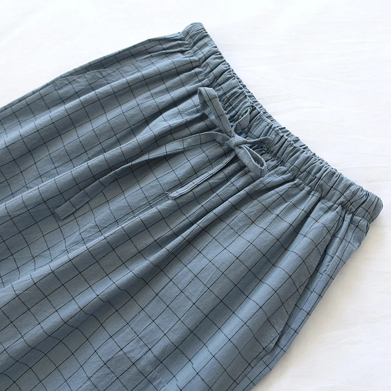 Men Pajama Pants Plaid Design Cotton Pajamas Long Trouser for Spring and Summer Thin Style Loose-Fitting Plus Size Men Pants