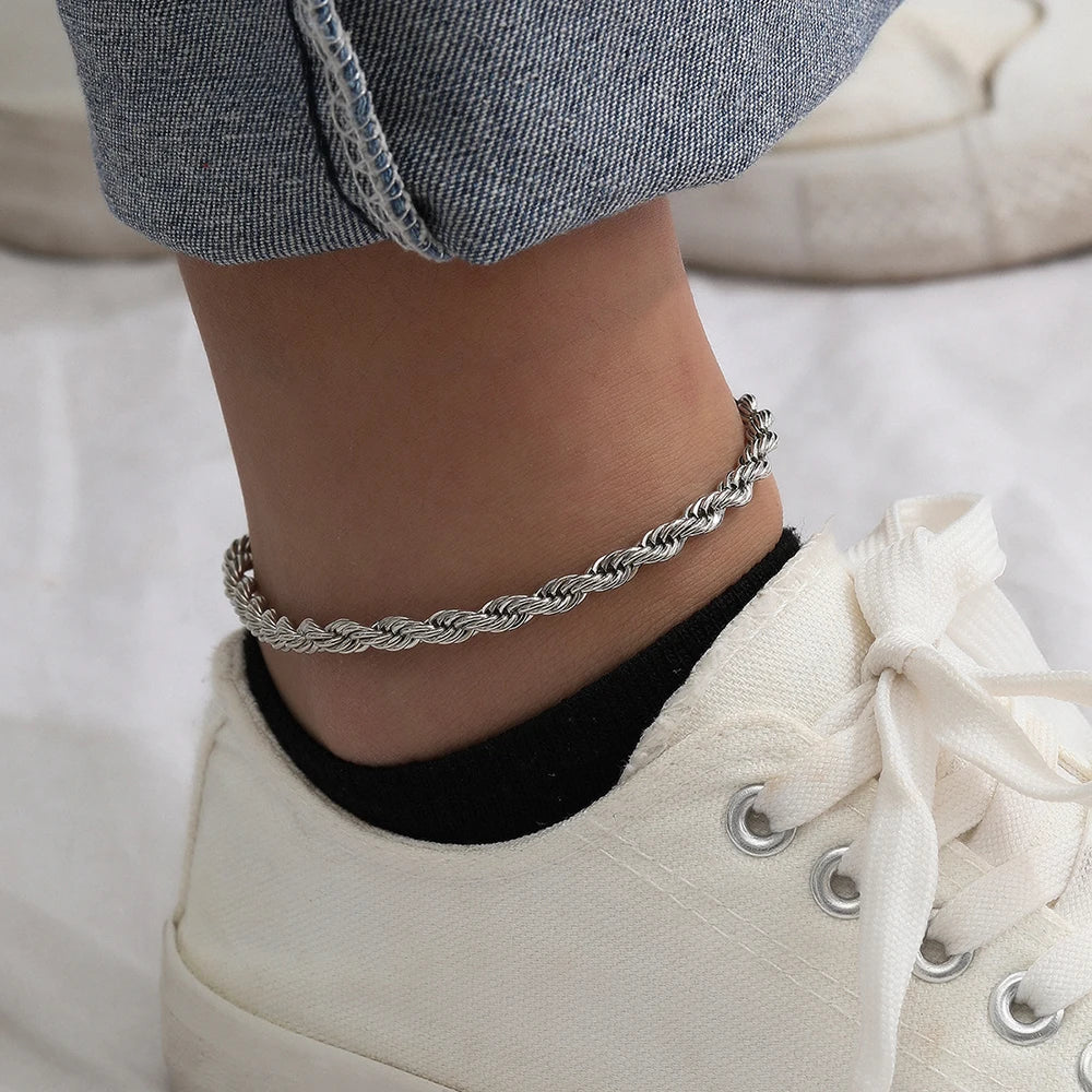 SUNIBI 316L Stainless Steel Link Anklet for Women Gold Color 4MM Classic Chain Foot Anklet Accessorie Wholesale Dropshipping