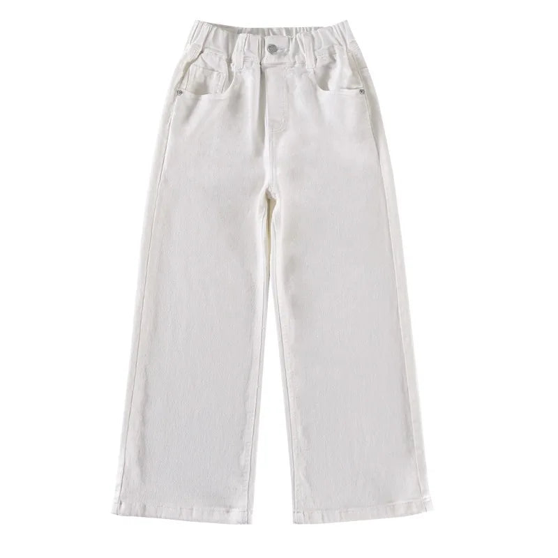 Girls Casual Trousers Cotton Spring Autumn Teenage Kid Straight Leg Pants Embroidered Butterfly Knot Wide Leg Pants for Children