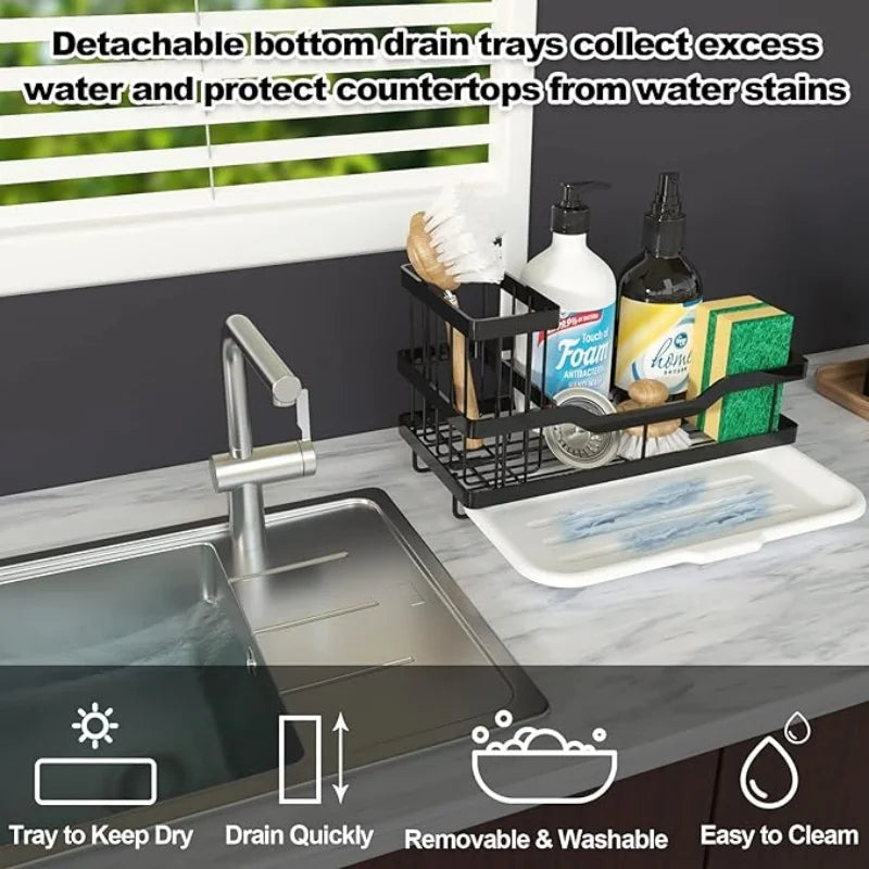 Self-draining Sink Shelf Stainless Steel Kitchen Sink Caddy Drain Rack Soap Sponge Holder for Kitchen Sink Organizer