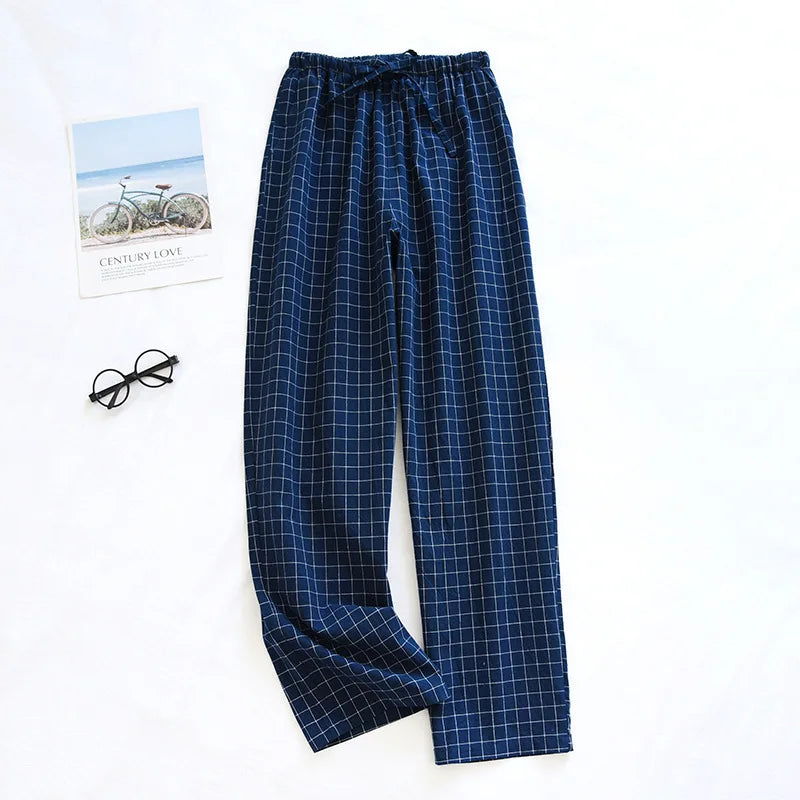 Men Pajama Pants Plaid Design Cotton Pajamas Long Trouser for Spring and Summer Thin Style Loose-Fitting Plus Size Men Pants