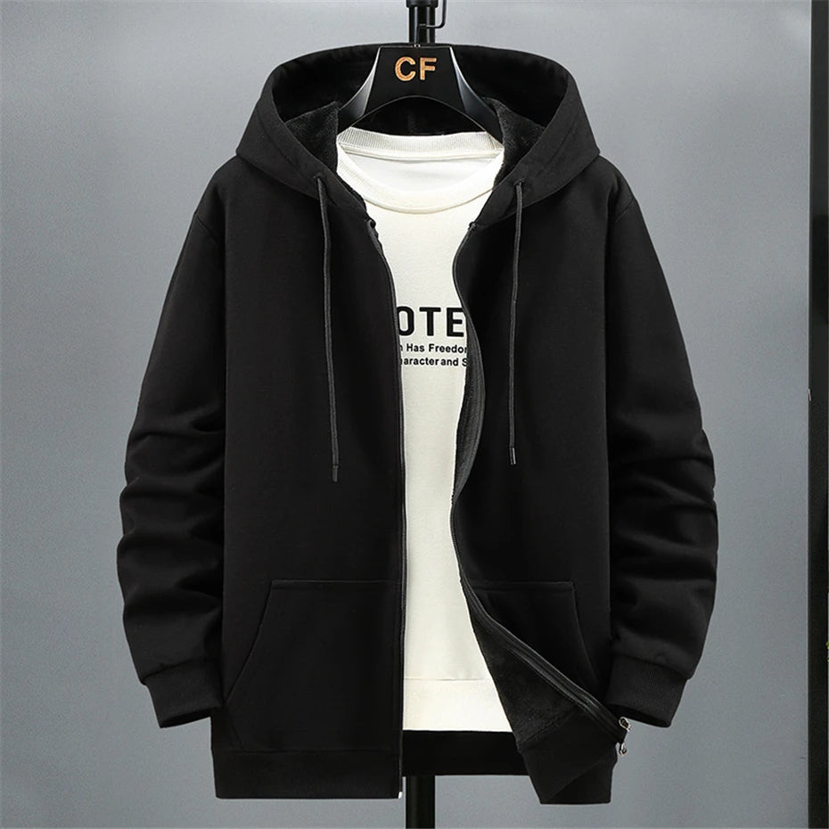 Plus Size 10XL 12XL Hoodie Men Autumn Winter Fleece Hoodies Solid Color Jacket Hoodies Big Size 12XL Blue Black Red Grey