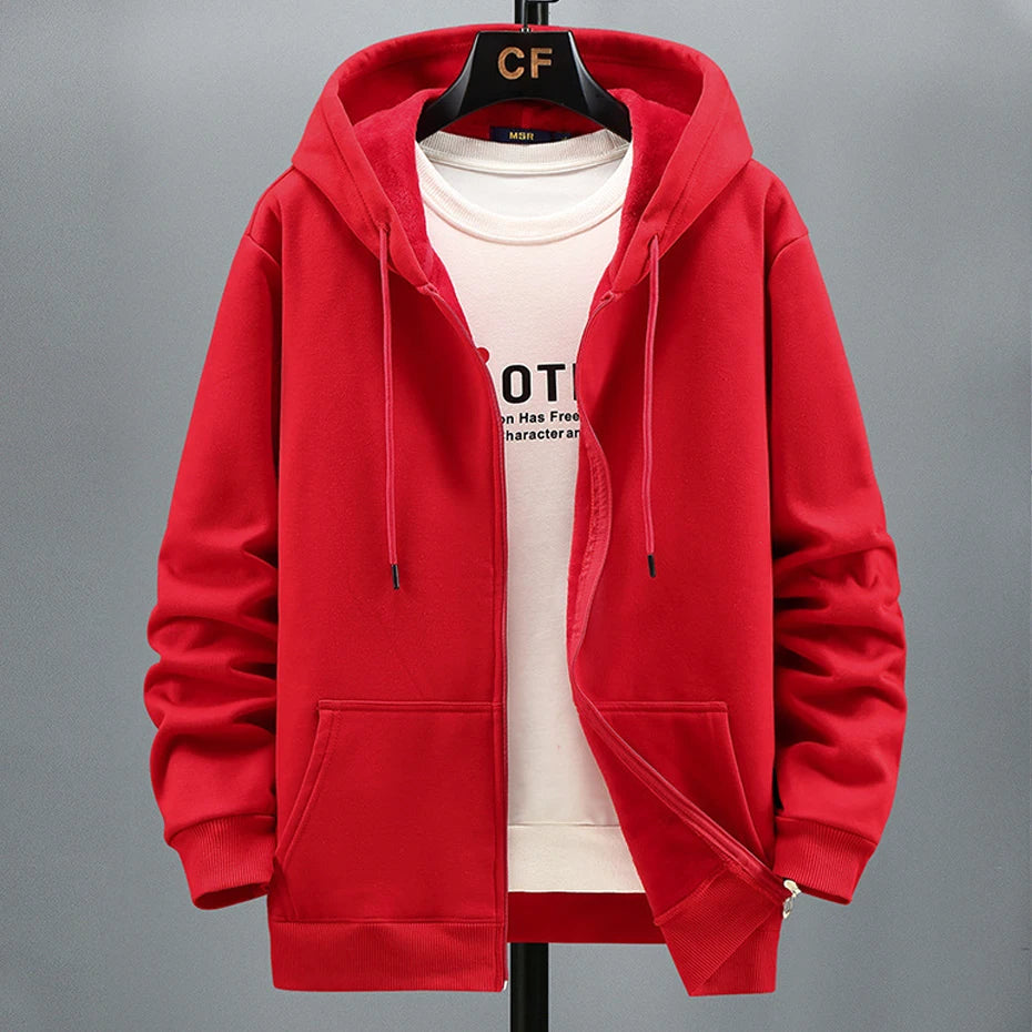 Plus Size 10XL 12XL Hoodie Men Autumn Winter Fleece Hoodies Solid Color Jacket Hoodies Big Size 12XL Blue Black Red Grey