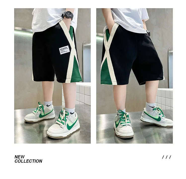 New Summer Baby Boys Fashion Design Shorts Black Grey Cotton Kids Beach Shorts Sport Children Clothes Casual Pants 5-14Years Old