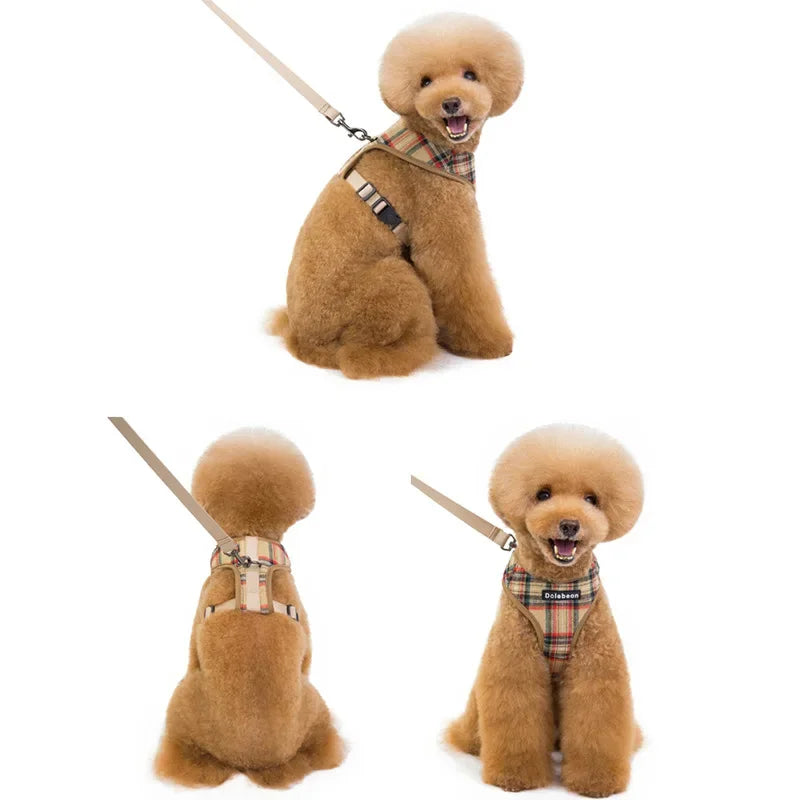 Fashion Plaid Style Pet Harness Vest and Leash Set Dog Vest Harness Dog Leash Adjustable Dog Chest Strap Pet Supplies