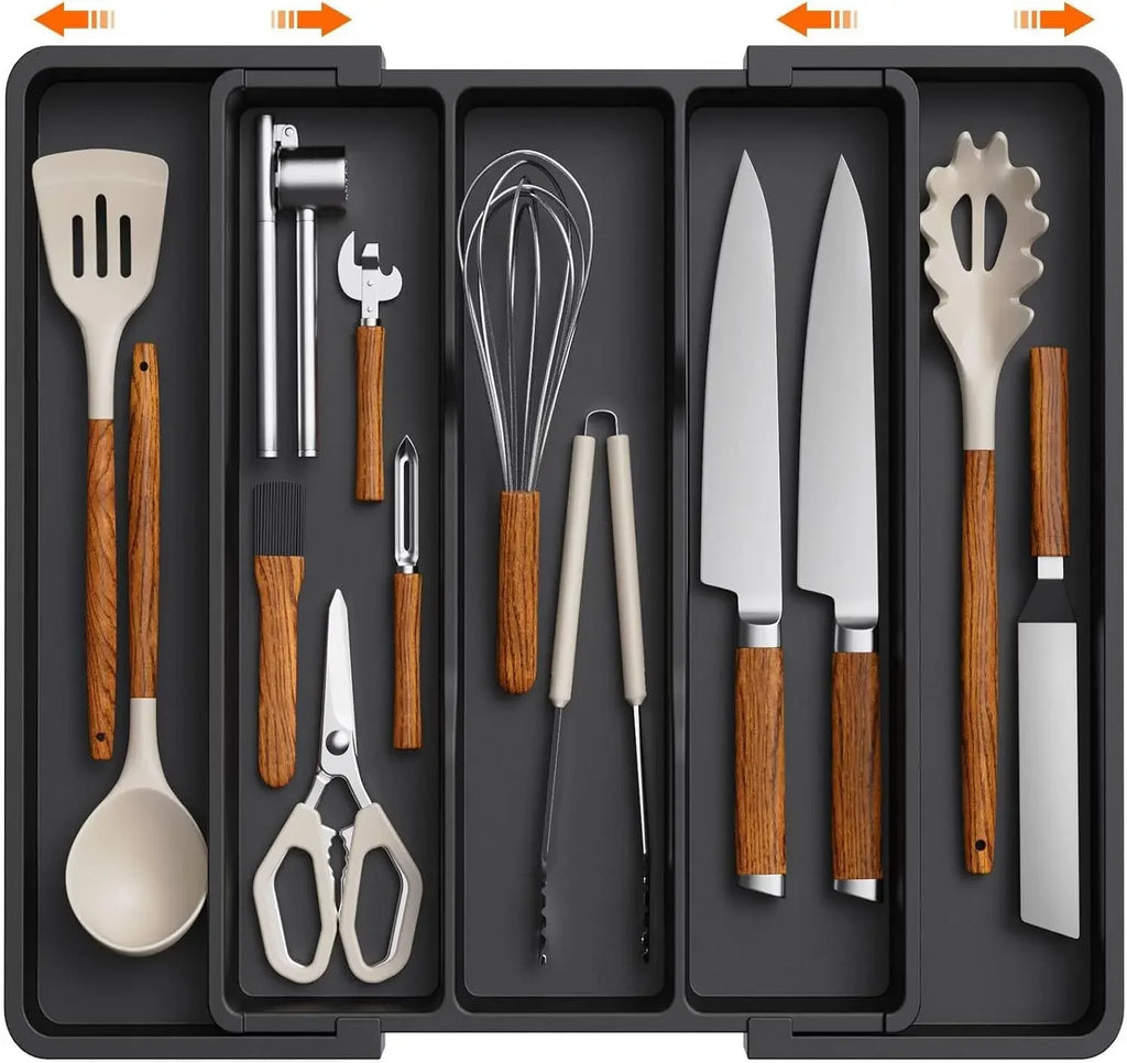 Kitchen Silverware Drawer Organizer Expandable Utensil Tray Adjustable for Spoons Forks Knives Flatware and Cutlery Organizer