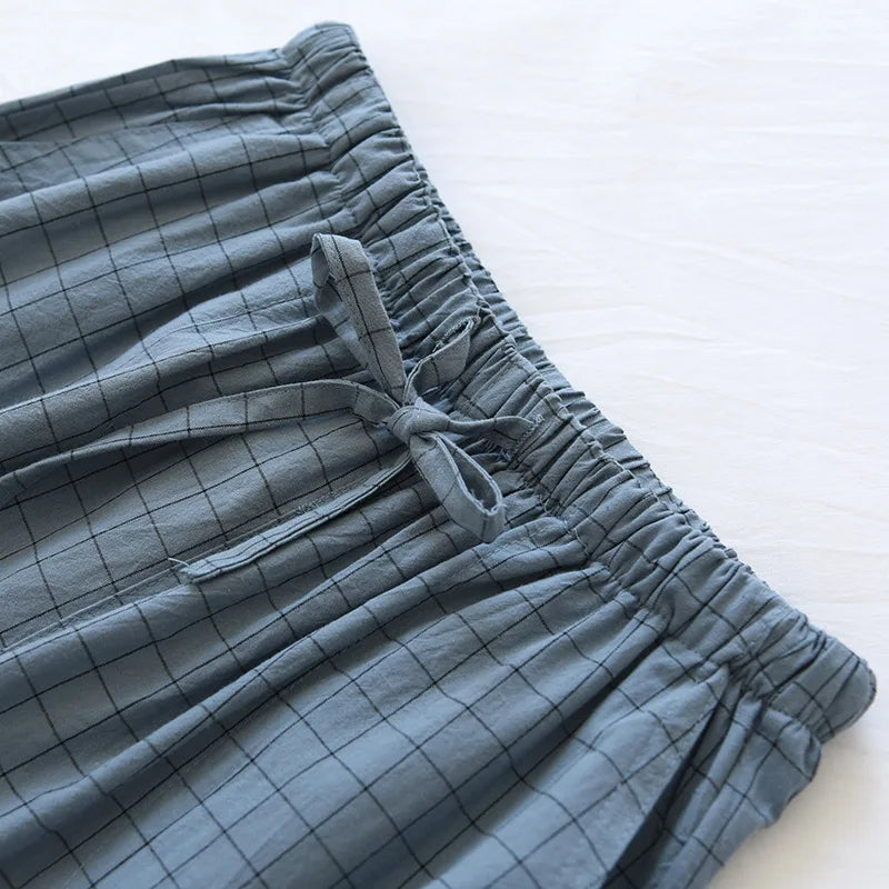 Men Pajama Pants Plaid Design Cotton Pajamas Long Trouser for Spring and Summer Thin Style Loose-Fitting Plus Size Men Pants