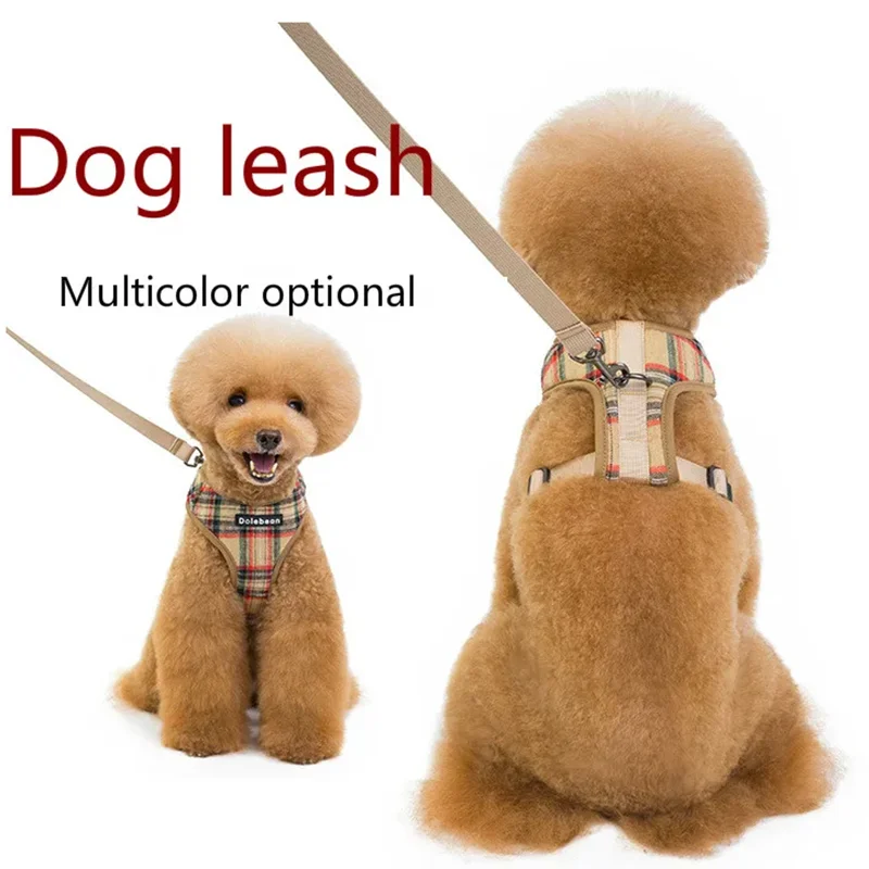 Fashion Plaid Style Pet Harness Vest and Leash Set Dog Vest Harness Dog Leash Adjustable Dog Chest Strap Pet Supplies