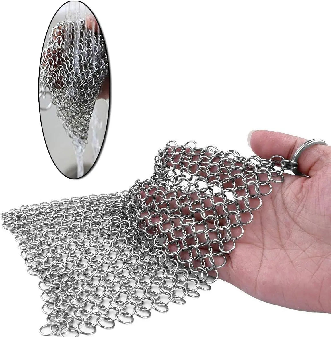 316 Stainless Steel Cast Iron Cleaner, Chainmail Scrubber, Skillet Grill Scraper with Hanging Ring Anti-Rust Made