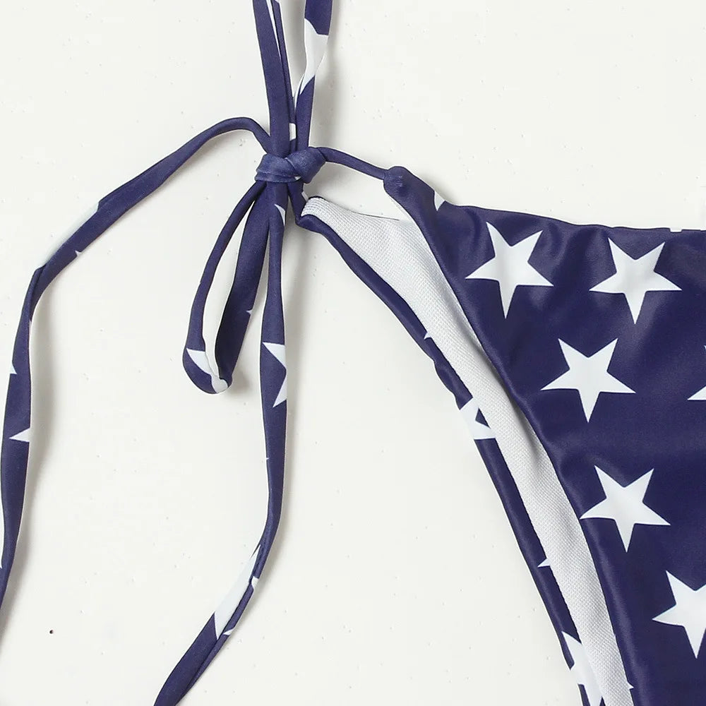 Sexy Bikini 2024 Women USA Flag Print Bra Underwear Lingerie Swimsuit Low Waist Bikinis Sets Beach Swimwear