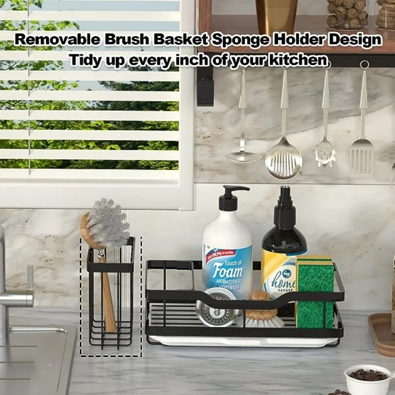 Self-draining Sink Shelf Stainless Steel Kitchen Sink Caddy Drain Rack Soap Sponge Holder for Kitchen Sink Organizer