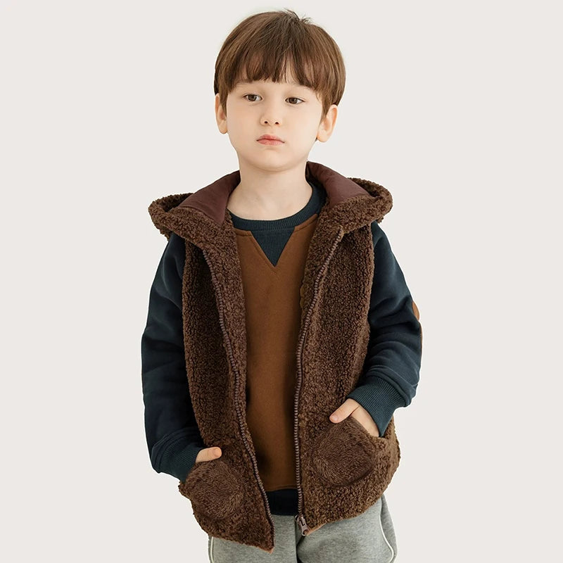 Ircomll Children's vest winter Fall Bape Plush Hooded Bear Outerwear For Girls Boys Children Coat Baby Top Waistcoat Girl Outfit