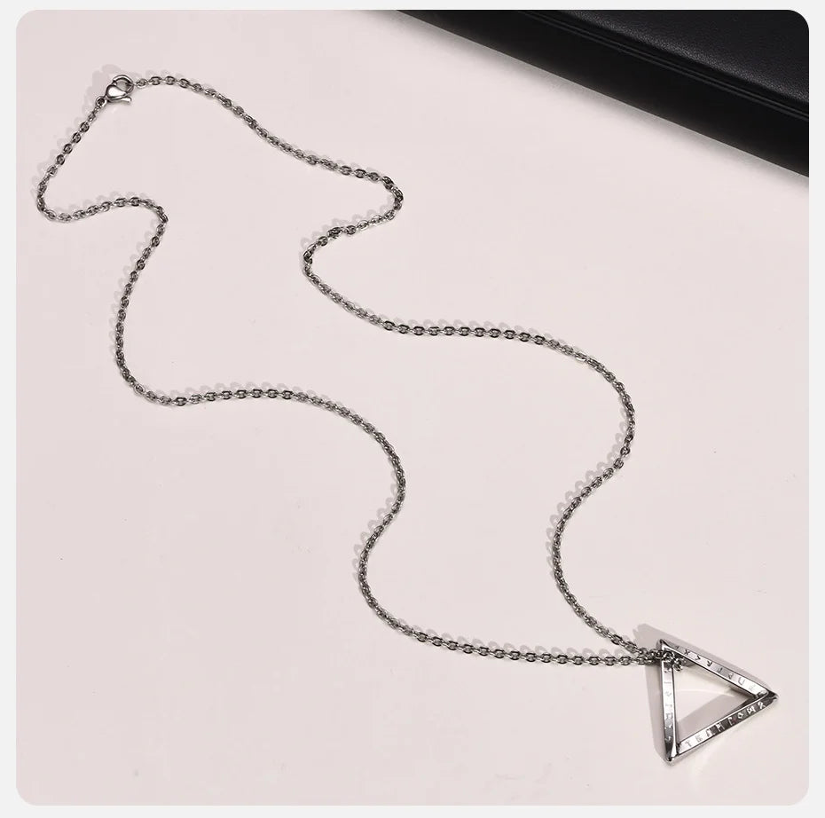 Vnox Norse Viking Pendant Necklaces, Men Twisted Stainless Steel Mobius Triangle Charm, Vegvisir Nordic Valknut Geometric Collar