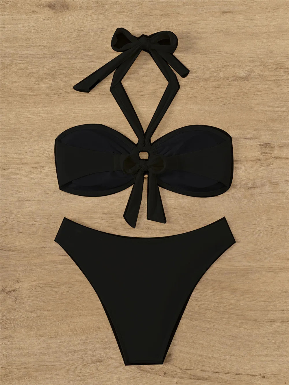 Halter Bandeau Solid White Bikinis Sets Woman Metal Ring Swimwear Hollow Out Sexy Swimsuit 2026 Bathing Suit Bikinis De Mujer