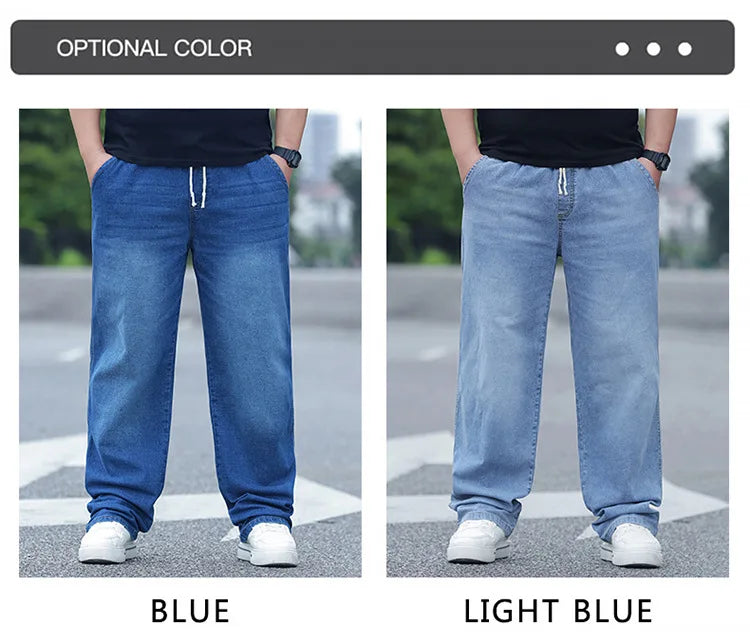 8XL Oversize Jeans Men Autumn Fashion Streetwear Pant Plus Size Cargo Jeans Soft Cotton Loose Baggy Casual Jeans For Dad Husband
