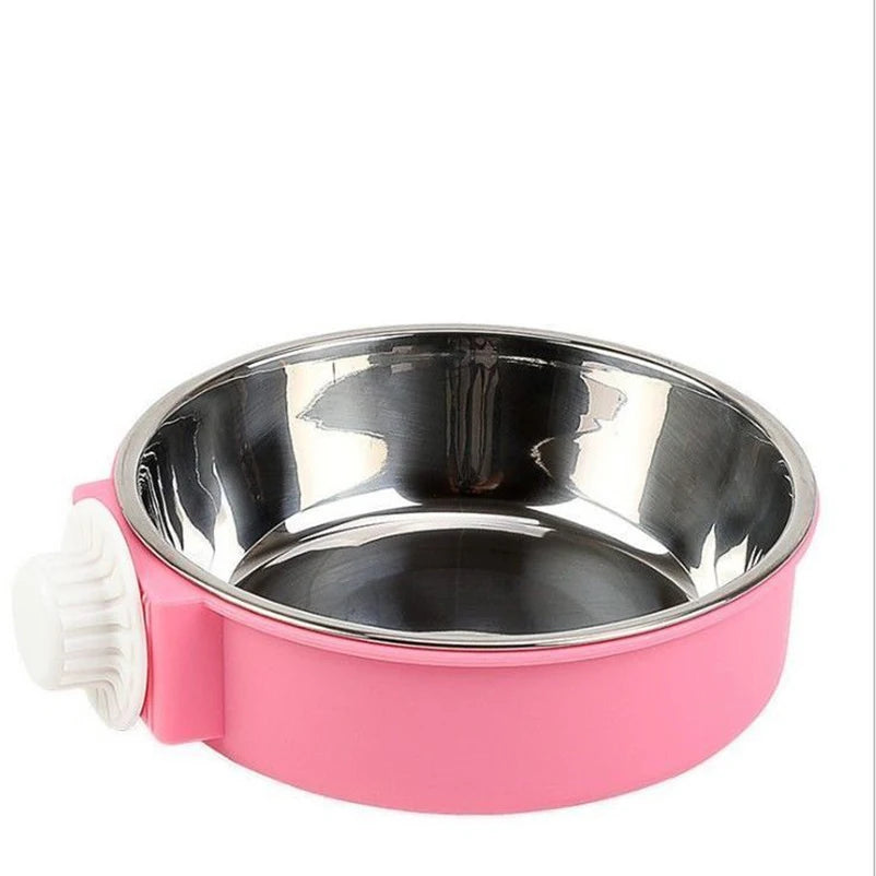 Pet hanging stainless steel dog bowl Cat bowl Food bowl anti-upset hanging cage Fixed water bowl fence Pet supplies