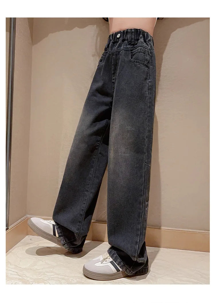Children Winter Insulated Jeans for Girl Warm and Thick Thermal Denim Pants Teen Kids Fashion Fleece-Lined Street Trousers