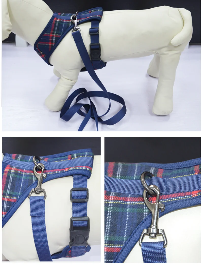 Fashion Plaid Style Pet Harness Vest and Leash Set Dog Vest Harness Dog Leash Adjustable Dog Chest Strap Pet Supplies