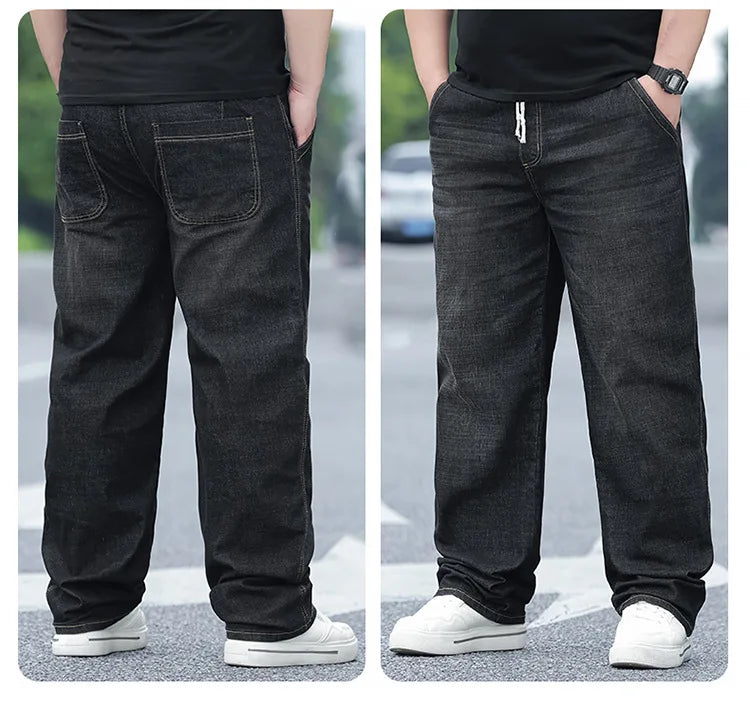 8XL Oversize Jeans Men Autumn Fashion Streetwear Pant Plus Size Cargo Jeans Soft Cotton Loose Baggy Casual Jeans For Dad Husband