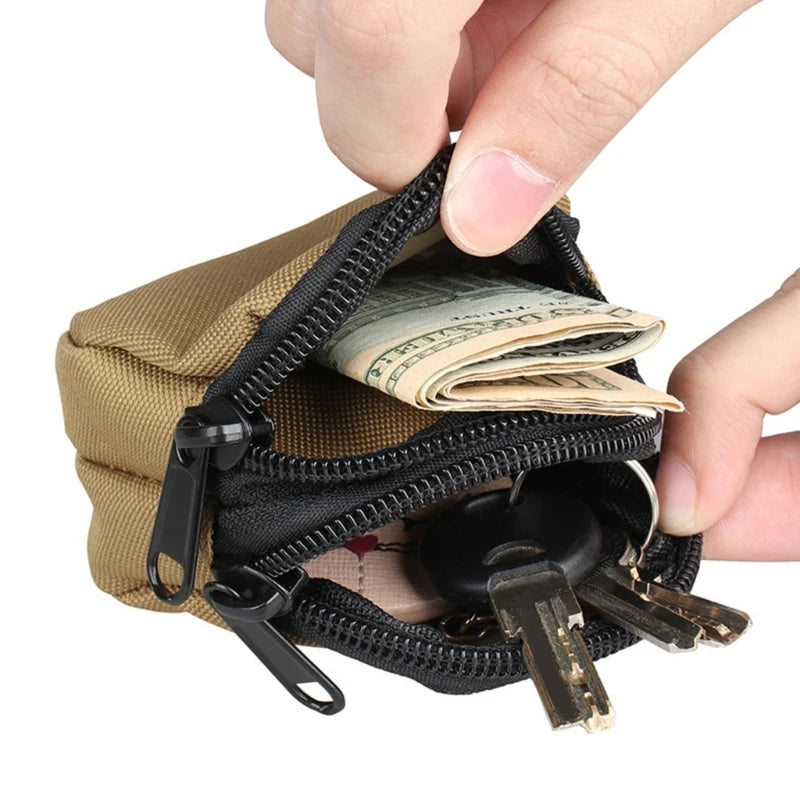 Nylon Double Zipper Pocket Coin Purse Men Tactical Molle Pouch Lightweight Outdoor Small Card Holder Keys Storage Belt Waist Bag