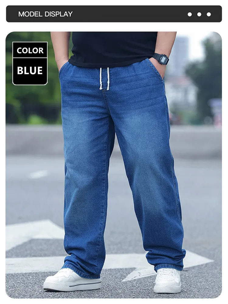 8XL Oversize Jeans Men Autumn Fashion Streetwear Pant Plus Size Cargo Jeans Soft Cotton Loose Baggy Casual Jeans For Dad Husband