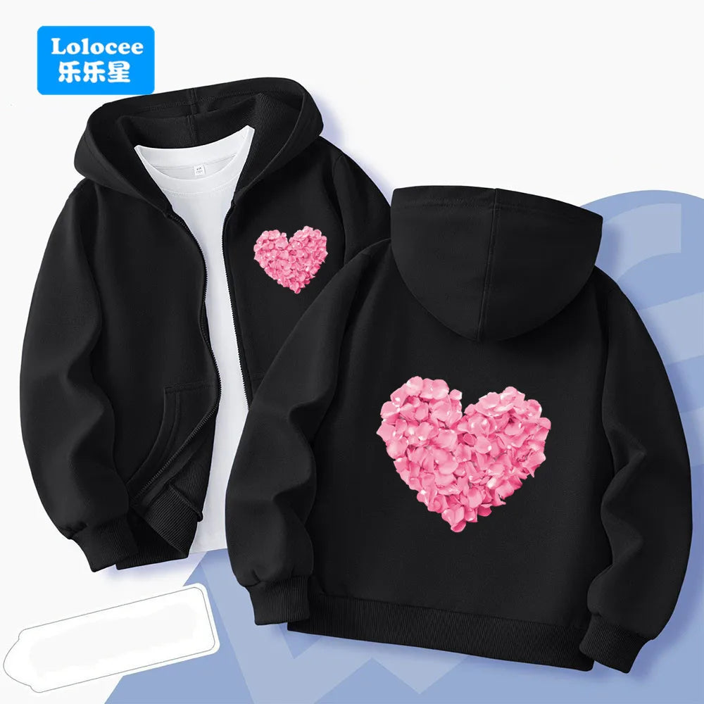 2025 Spring Autumn Baby Girls Cute Flower Heart Hooded Sweatshirt Children Zipper Jacket Coats Kids Zip-up Hoodies AXCH1