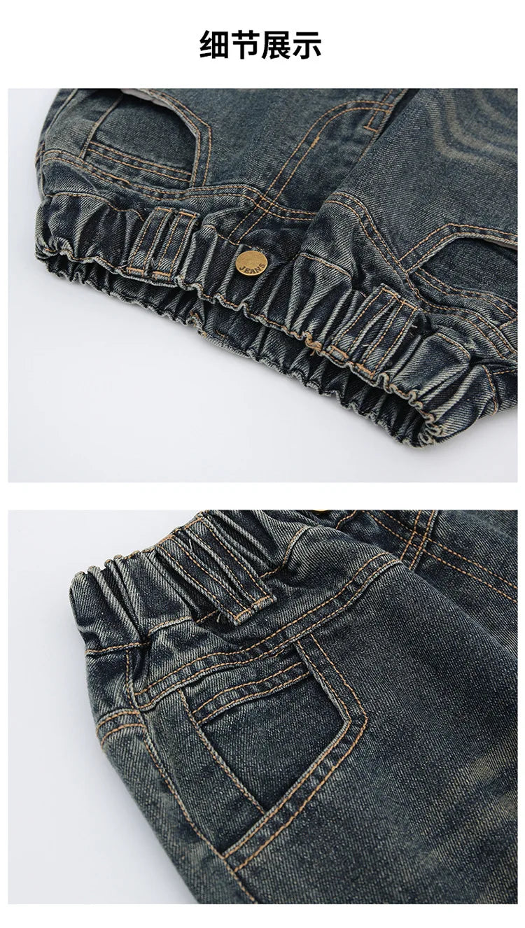 Children Winter Insulated Jeans for Girl Warm and Thick Thermal Denim Pants Teen Kids Fashion Fleece-Lined Street Trousers